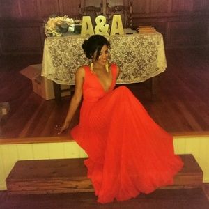 Bebe Long Coral Red Dress